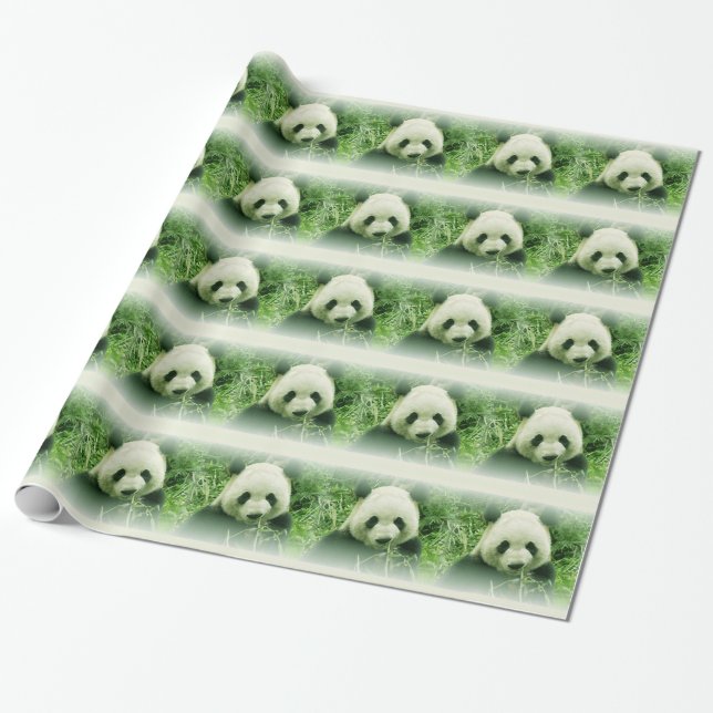 Papier Cadeau Papier d'emballage de Noël Panda mangeant des feui (Déroulé)