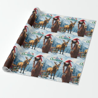 Papier Cadeau Papier d'emballage de Noël Wild Mustang Père Noël