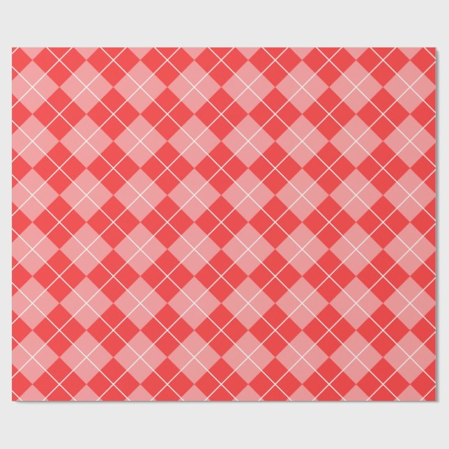 Papier Cadeau Papier d'emballage de plaid rose et rouge (Plat)