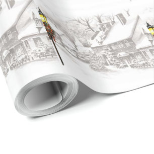 Papier Cadeau Papier d'emballage de ville vintage de Noël