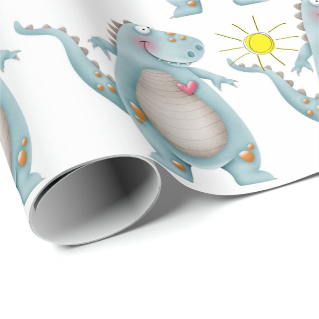 Papier Cadeau Papier d'emballage - Dino bleu Design 2 (Coin rond)