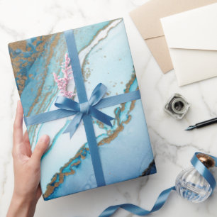 Papier Cadeau Papier d'emballage en marbre bleu et or