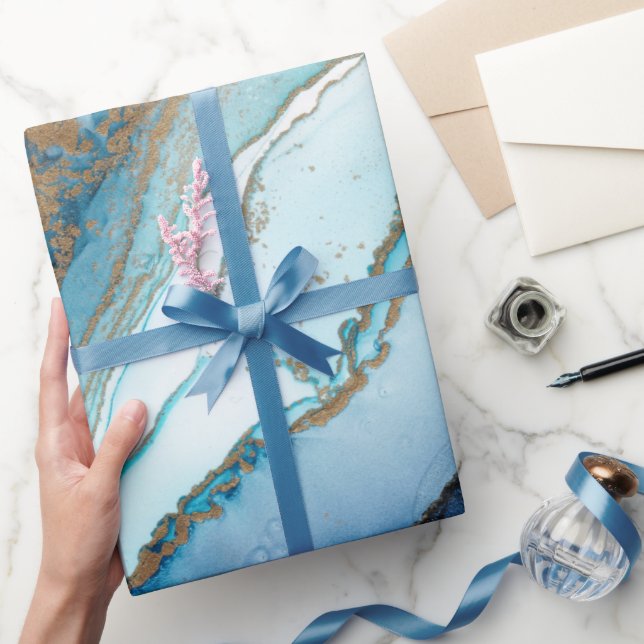 Papier Cadeau Papier d'emballage en marbre bleu et or (Cadeaux)