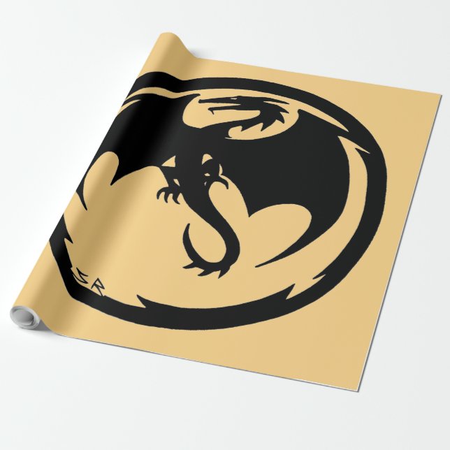 Papier Cadeau Papier d'emballage en or noir Dragon grand (Déroulé)