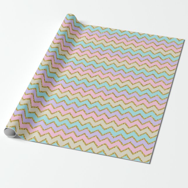 Papier Cadeau Papier d'emballage en pastel de Chevron (Déroulé)