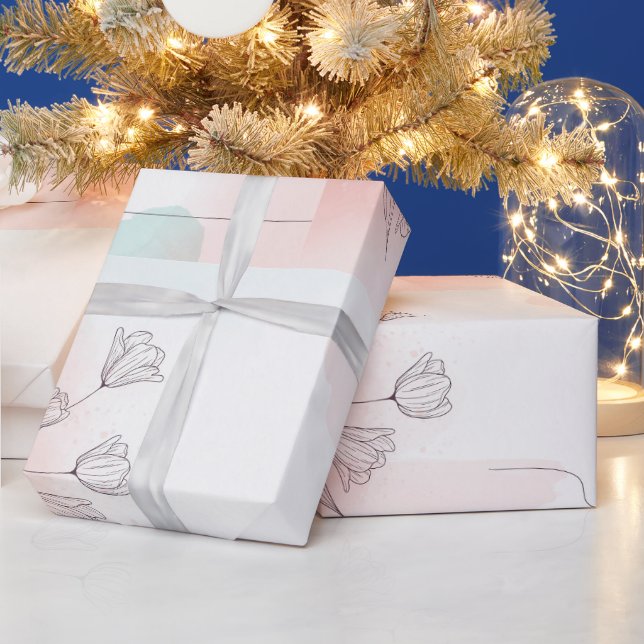 Papier Cadeau Papier d'emballage fleurs roses à l'aquarelle élég (Vacances)