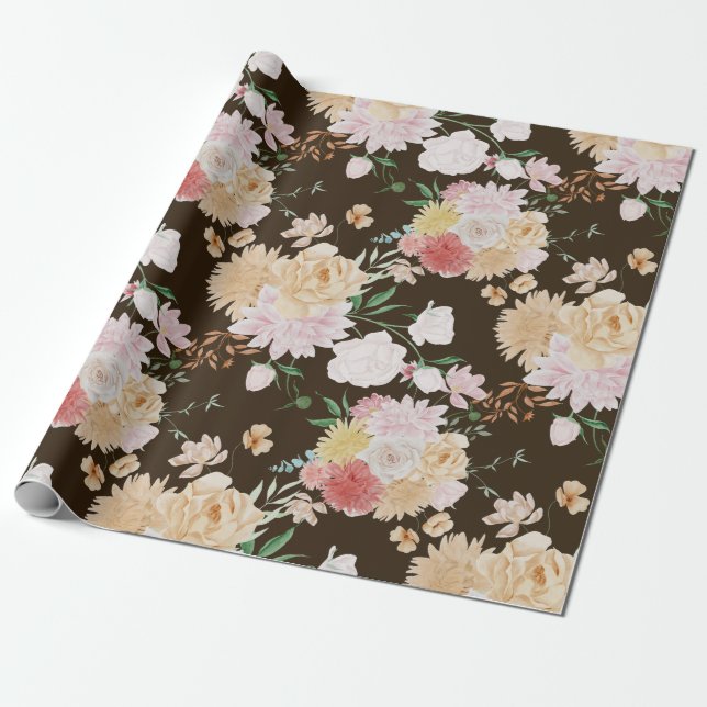 Papier Cadeau Papier d'emballage floral doré (Déroulé)