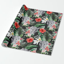 Papier d'emballage floral léopard feuille tropical