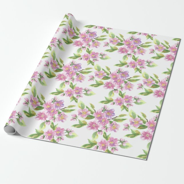 Papier Cadeau Papier d'emballage floral rose romantique (Déroulé)