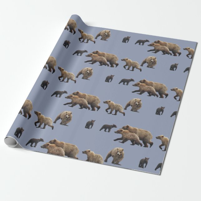 Papier Cadeau Papier d'emballage mat, 30" x 6' avec des ours (Déroulé)