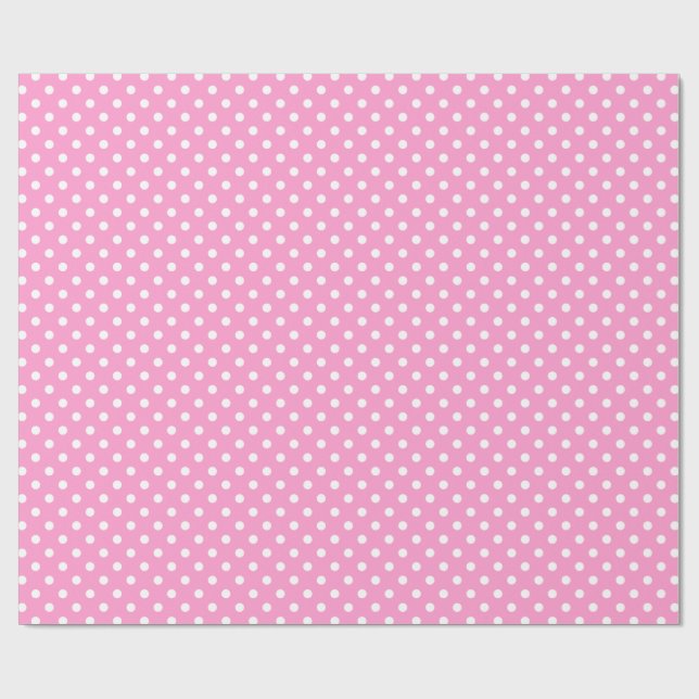 Papier Cadeau Papier d'emballage motif à pois rose et blanc (Plat)