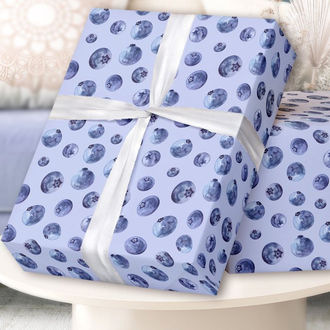 Papier Cadeau Papier d'emballage motif aux bleuets d'aquarelle (Watercolor blueberries pattern wrapping paper)
