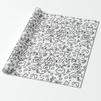 Papier Cadeau Papier d'emballage motif doodle noir et blanc