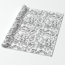 Papier d'emballage motif doodle noir et blanc