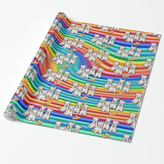 Papier Cadeau Papier d'emballage multi-pups arc-en-ciel giftwrap (Déroulé)