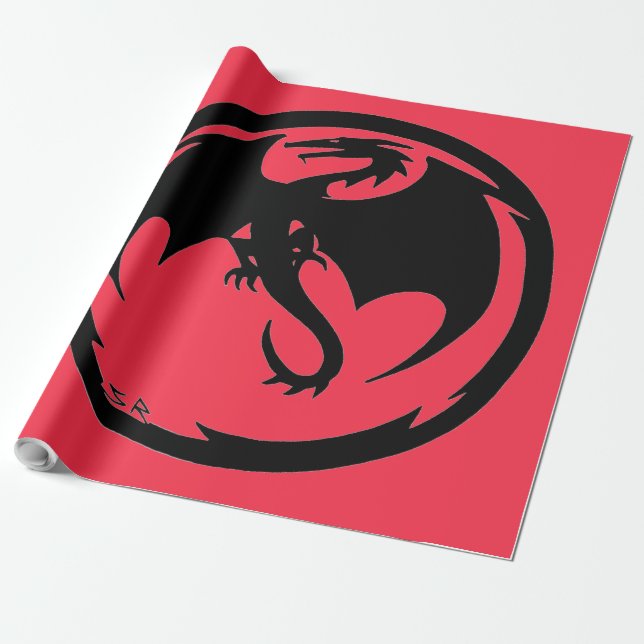 Papier Cadeau Papier d'emballage noir de corail Dragon brillant  (Déroulé)