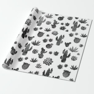 Papier Cadeau Papier d'emballage noir et blanc de cactus