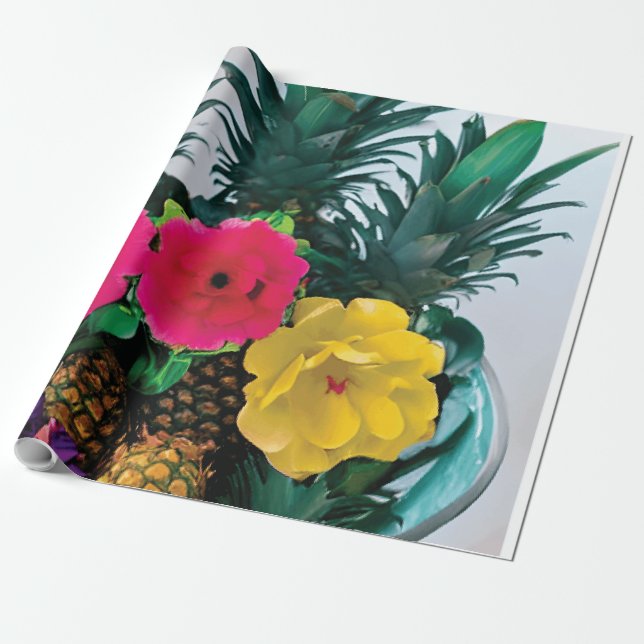 Papier Cadeau Papier d'emballage numérique avec accent d'ananas (Déroulé)