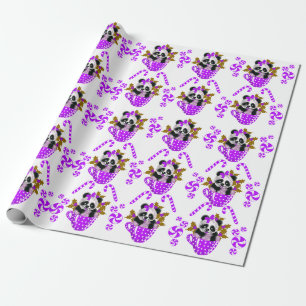 Papier Cadeau Papier d'emballage Panda Christmas Purple