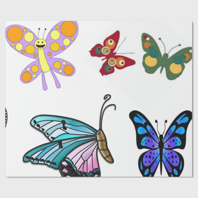 Papier Cadeau Papier d'emballage papillon pour enfants (Plat)
