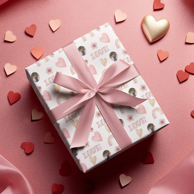 Papier Cadeau Papier d'emballage photo arc-en-ciel Boho Love (Celebrate your love with this personalized boho watercolor rainbow photo wrapping paper! )