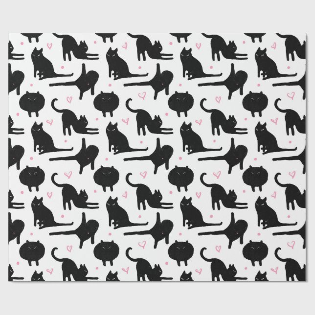 Papier Cadeau Papier d'emballage pour chat noir (Plat)