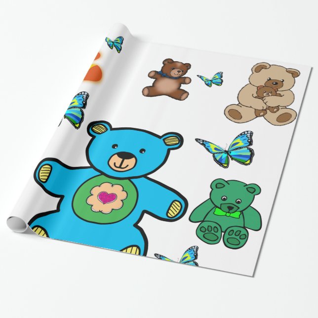 Papier Cadeau papier d'emballage pour enfants ours en peluche (Déroulé)