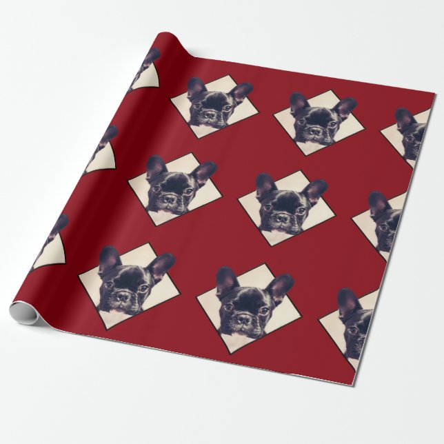 Papier Cadeau Papier d'emballage Red French Bulldog (Déroulé)