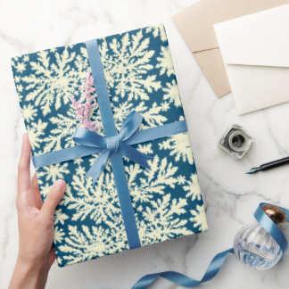 Papier Cadeau Papier d'emballage Retro Navy avec flocons de neig