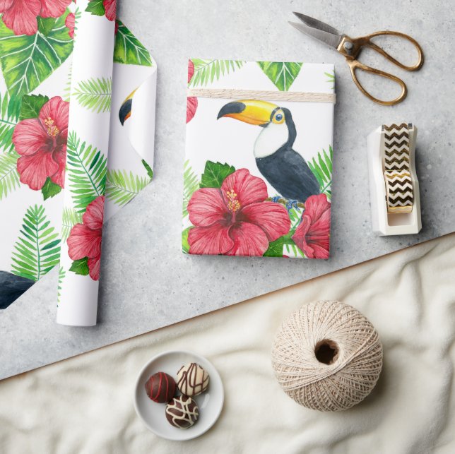 Papier Cadeau Papier d'emballage Toucan et bouquet tropical (Artisanat)