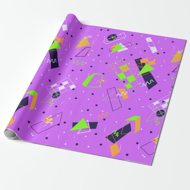 Papier Cadeau Papier d'emballage violet rétro 80s (Déroulé)