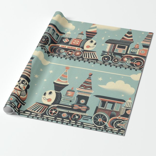 Papier Cadeau Papier d'enlèvement d'anniversaire du train (Déroulé)