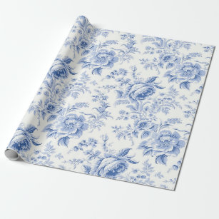 Papier Cadeau Papier d'enrobage bleu vintage de toile Florale