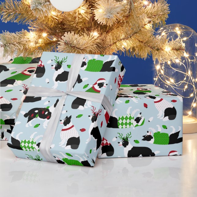 Papier Cadeau Papier d'enrobage Collie Bordure de Noël (Vacances)