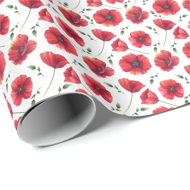Papier Cadeau Papier d'enrobage de pavots (Coin rond)