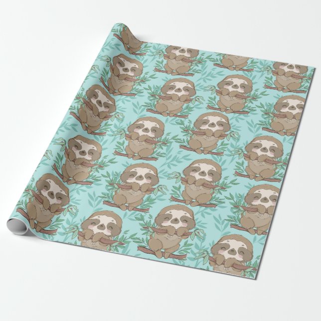 Papier Cadeau Papier d'enrobage Motif Sloth (Déroulé)