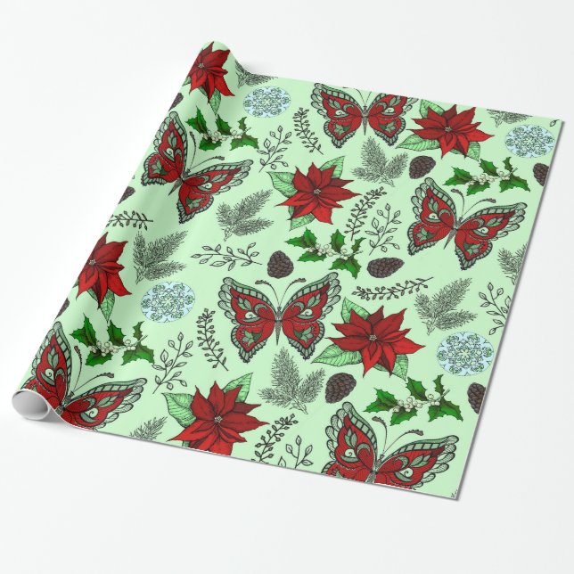 Papier Cadeau Papier d'enveloppe de houx de poinsettia de (Déroulé)