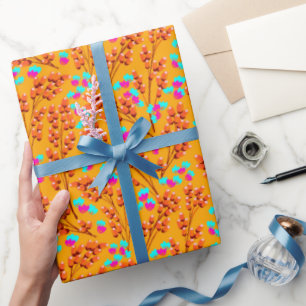 Papier Cadeau Papier d'enveloppement à fleurs d'automne orange