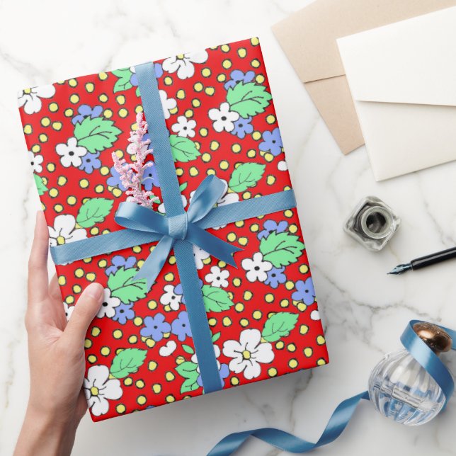 Papier Cadeau Papier d'enveloppement à fleurs rouges et blanches (Cadeaux)