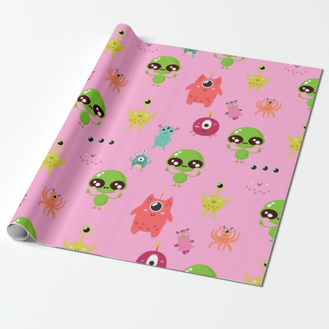 Papier Cadeau Papier d'enveloppement Aliens Space Cute (Déroulé)