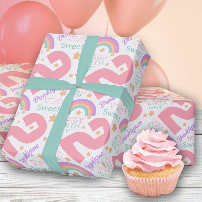 Papier Cadeau Papier d'enveloppement arc-en-ciel rose 2e anniver (Créateur téléchargé)