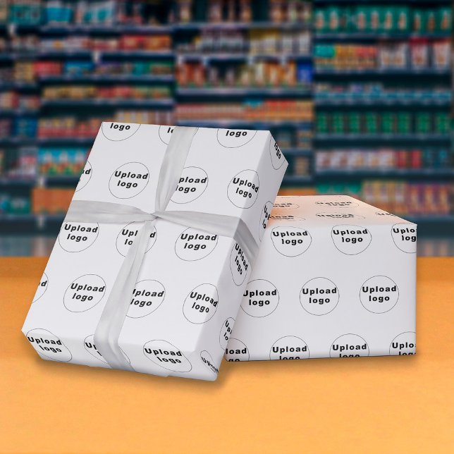 Papier Cadeau Papier d'enveloppement blanc pour logo d'entrepris (Seamless pattern of your business logo on white wrapping paper.)