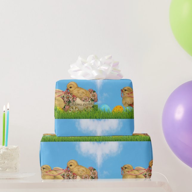 Papier Cadeau Papier d'enveloppement bleu poulet de Pâques vinta (Cadeaux de fête)