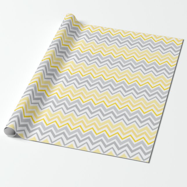 Papier Cadeau Papier d'enveloppement Chevron jaune et gris (Déroulé)