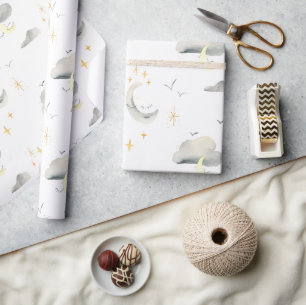 Papier Cadeau Papier D'Enveloppement Ciel De Nuit Lune Et Étoile