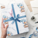 Papier Cadeau Papier D'Enveloppement De Baby shower Migné Pour B<br><div class="desc">Papier d'enveloppement de Baby shower personnalisé mignon dans des bleus et des beiges doux,  avec le plus beau bébé ours et ballons de fête. Personnalisez facilement le texte.</div>