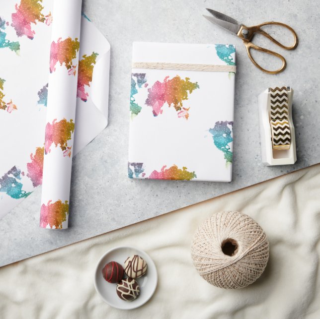 Papier Cadeau Papier d'enveloppement de carte du monde géométriq (Artisanat)