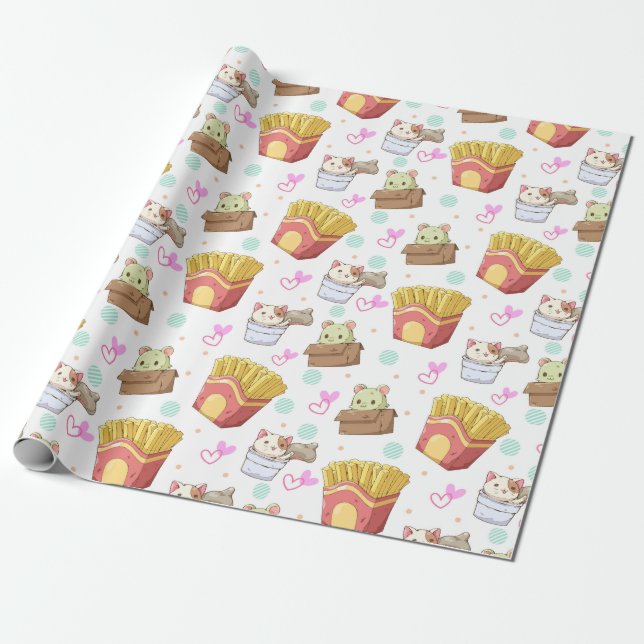 Papier Cadeau Papier d'enveloppement de chats adorables (Déroulé)