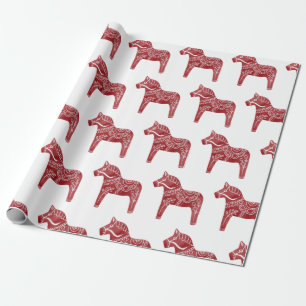 Papier Cadeau Papier d'enveloppement de chevaux de Dala rouge