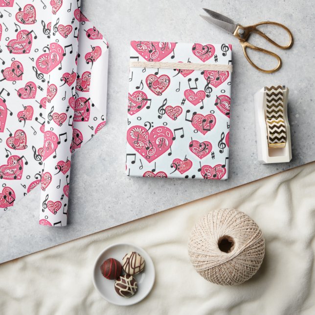 Papier Cadeau Papier d'enveloppement de coeurs noirs et rouges (Artisanat)